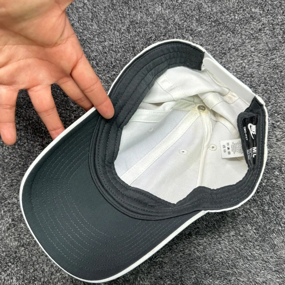 Nike Dri-FIT Club Cap White Black Swoosh Logo Snapback Hat M/L FB5625-100